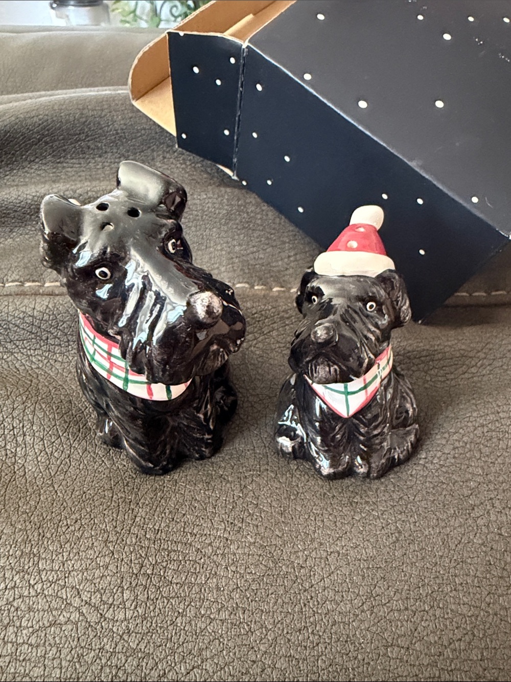 Black Ceramic Scottie Dog Salt and Pepper Shakers - Holiday Design